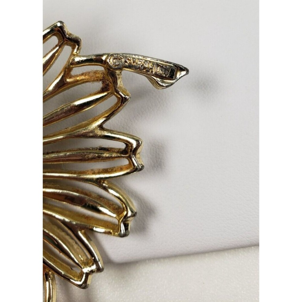Vintage 1960's Flower Brooch Pin Signed Marked Sarah Coventry Gold Tone 3" Large - Picture 8 of 10